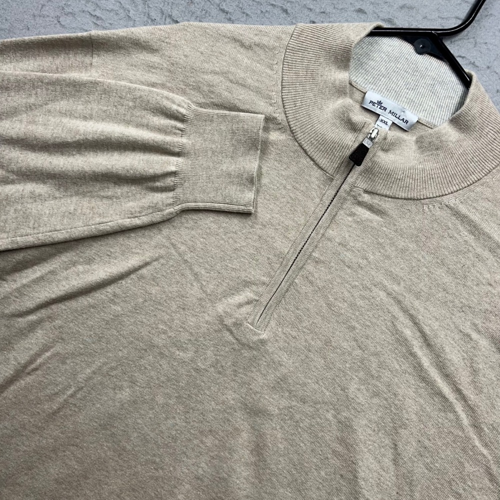 Peter Millar Men XXL Tan Pima Cotton Silk Cashmere Quarter Zip Pullover Sweater